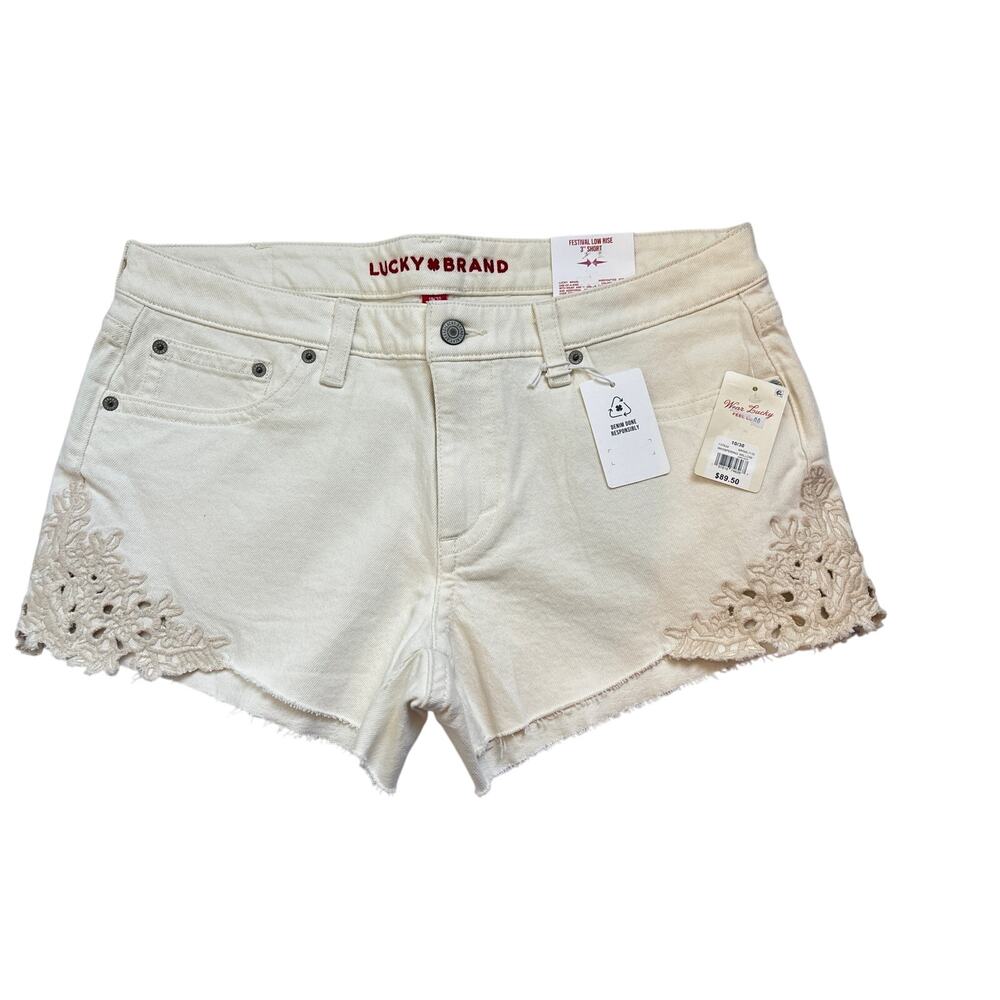 NWT Lucky Brand Festival Low Rise Crochet Denim Shorts 10/30 Cream